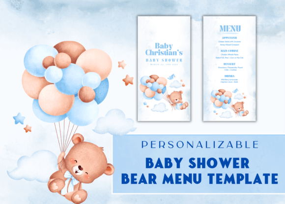 Download Blue Bear Baby Shower Menu Template - Premium Resources